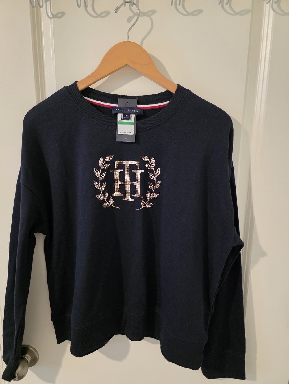 Tommy Hilfiger Navy Sweatshirt with Gold Studded TH Laurel Logo